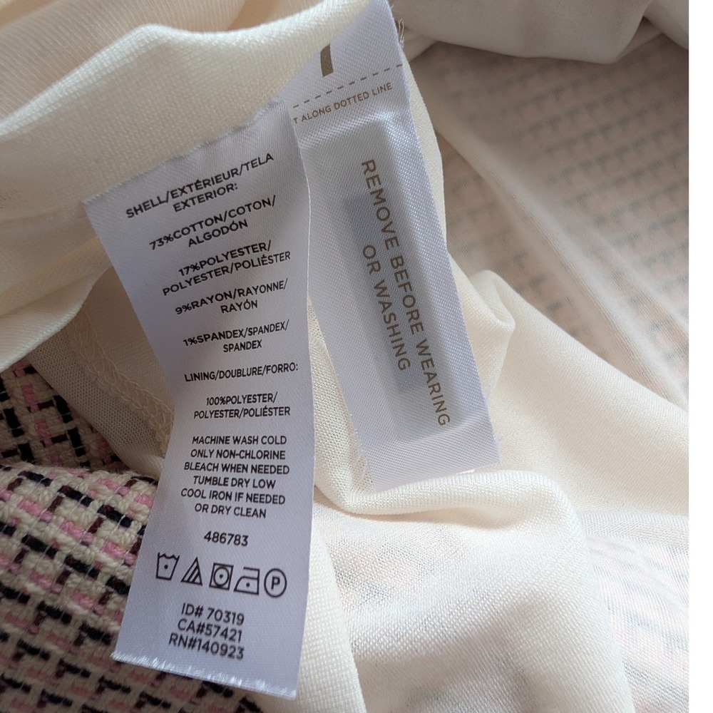 LOFT Pink Tweed Frayed Hem Shift Dress Womens Size 8 Cottagecore Coquette Preppy - Picture 6 of 7